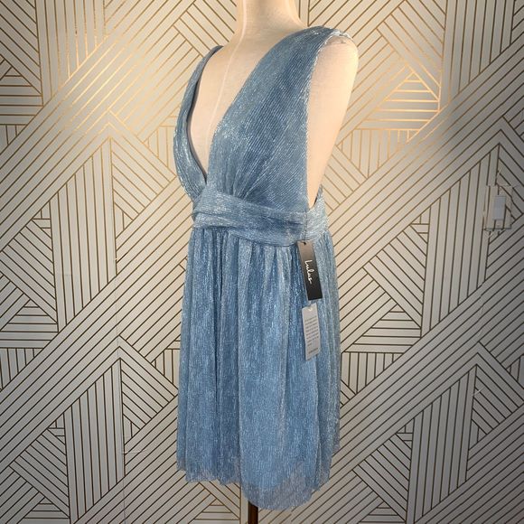 Lulu's Metallic Stripe Twist Back Cocktail Dress - Picture 6 of 12